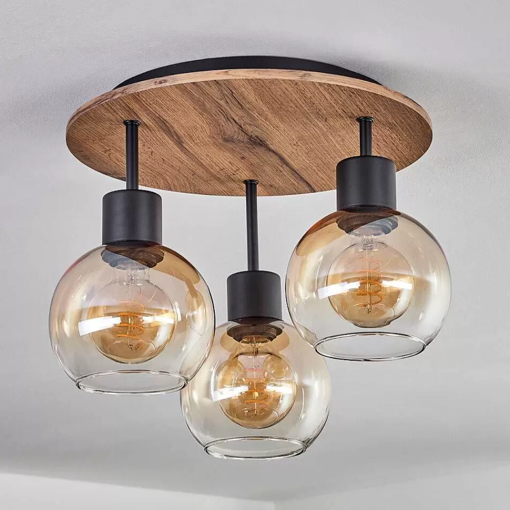 hofstein Plafonnier Vouhet Brun, Couleur Bois, Noir, 3 Lumieres