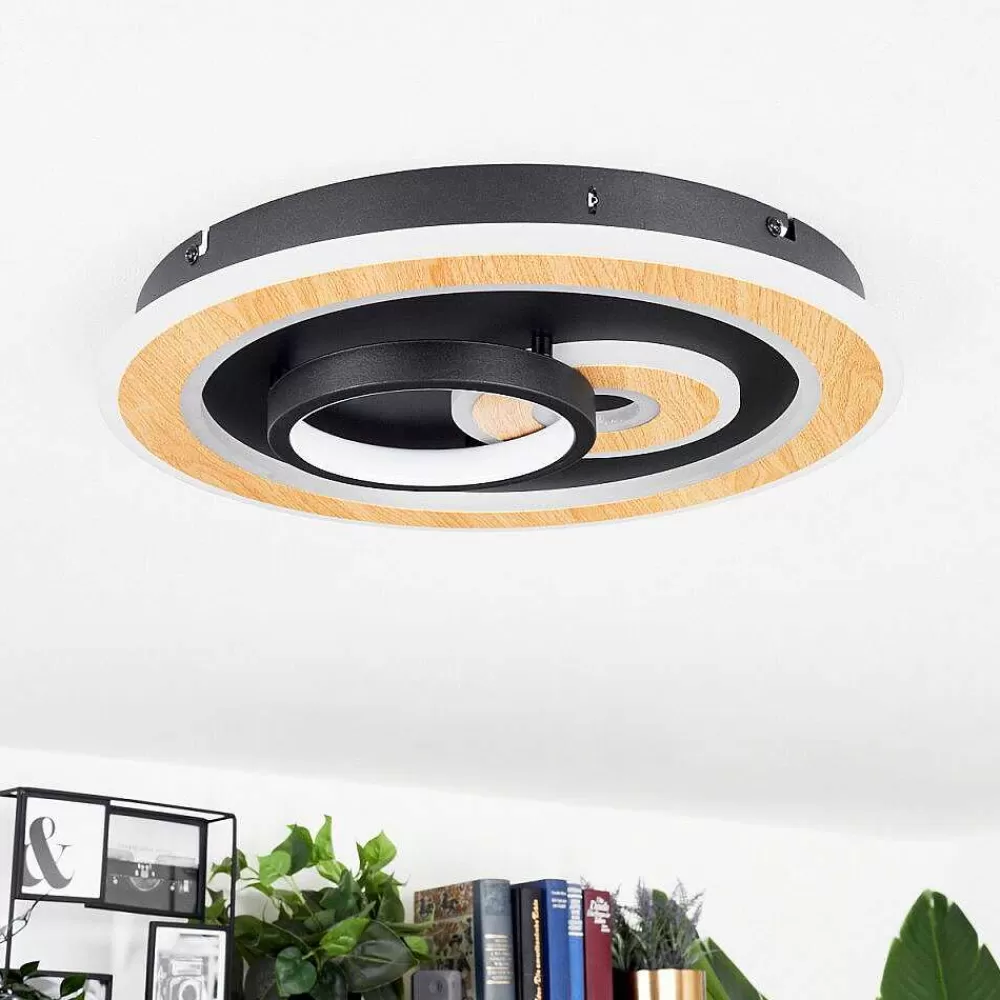 hofstein Plafonnier Xamontarupt Led Brun, Couleur Bois, Noir, 1 Lumiere, Telecommandes