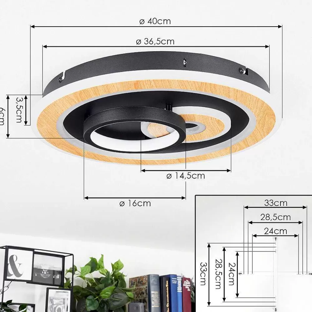 hofstein Plafonnier Xamontarupt Led Brun, Couleur Bois, Noir, 1 Lumiere, Telecommandes
