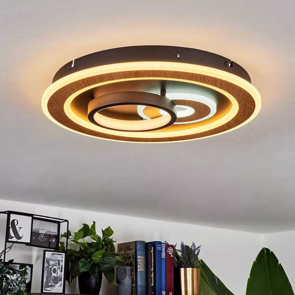 hofstein Plafonnier Xamontarupt Led Brun, Couleur Bois, Noir, 1 Lumiere, Telecommandes