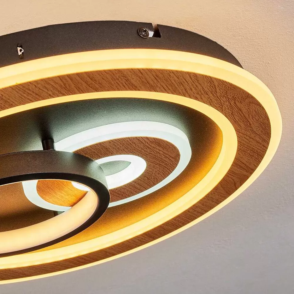 hofstein Plafonnier Xamontarupt Led Brun, Couleur Bois, Noir, 1 Lumiere, Telecommandes