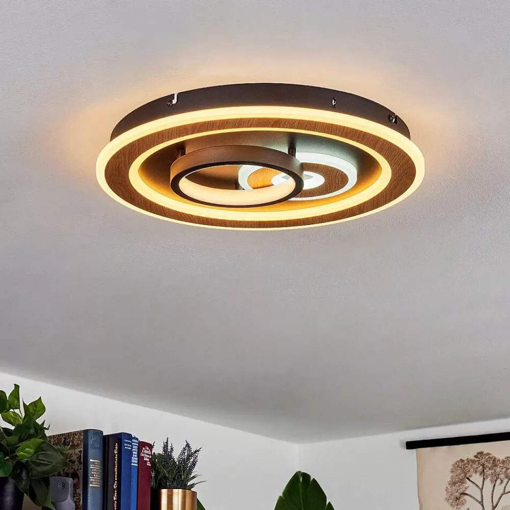 hofstein Plafonnier Xamontarupt Led Brun, Couleur Bois, Noir, 1 Lumiere, Telecommandes