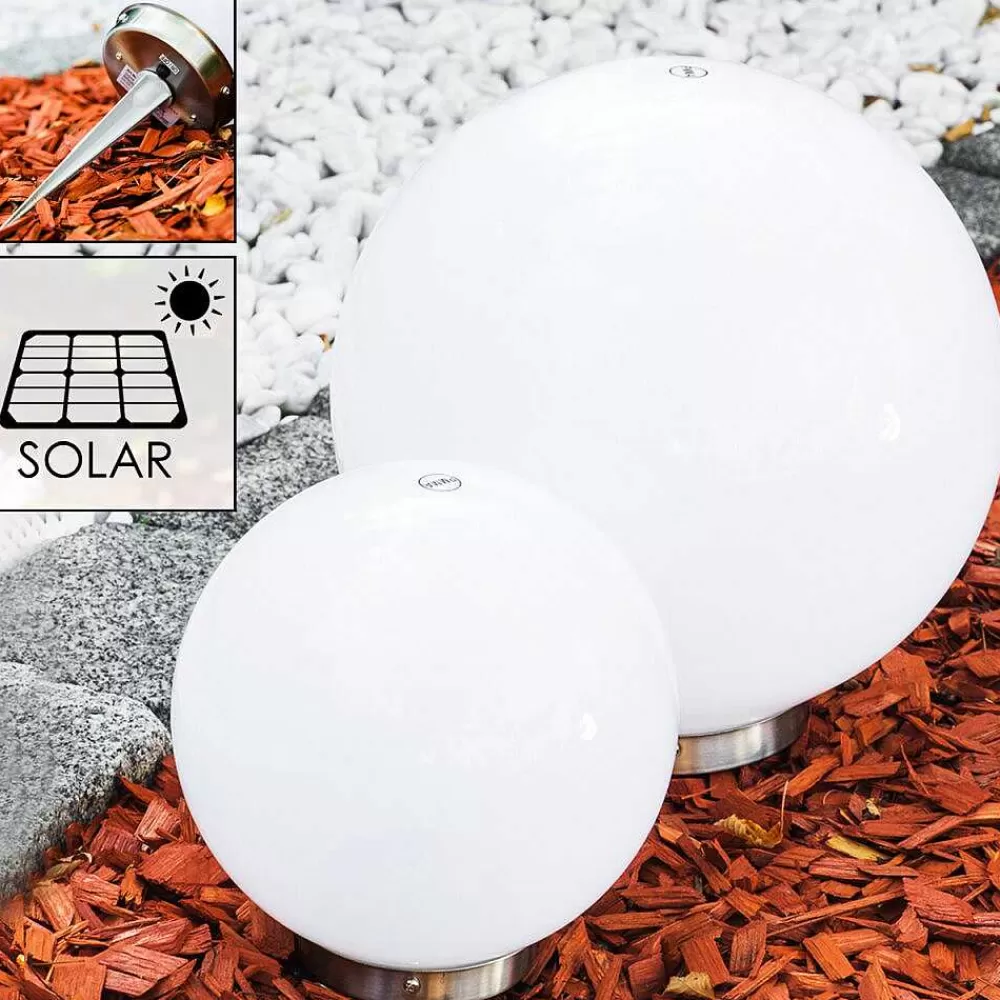 hofstein Set De Boules Lumineuses Solaires Led Acier Inoxydable, 2 Lumieres