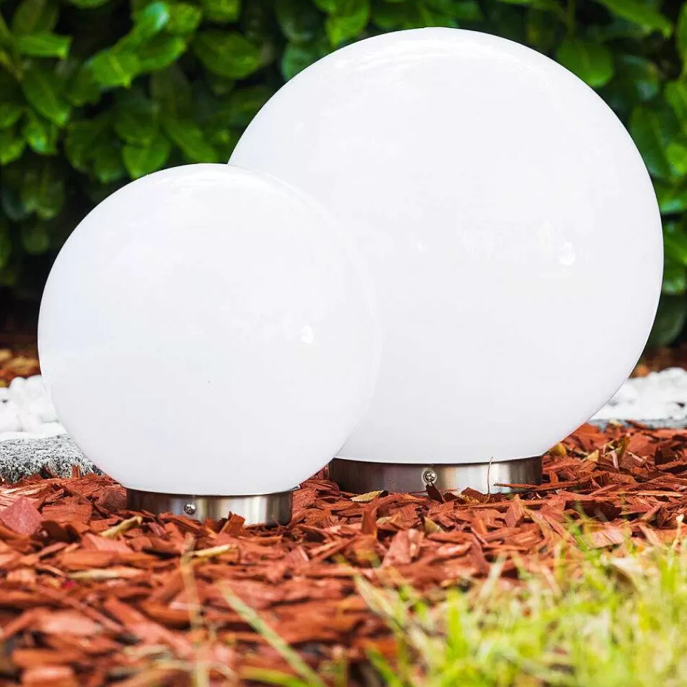 hofstein Set De Boules Lumineuses Solaires Led Acier Inoxydable, 2 Lumieres