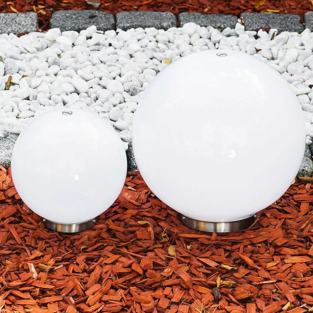 hofstein Set De Boules Lumineuses Solaires Led Acier Inoxydable, 2 Lumieres