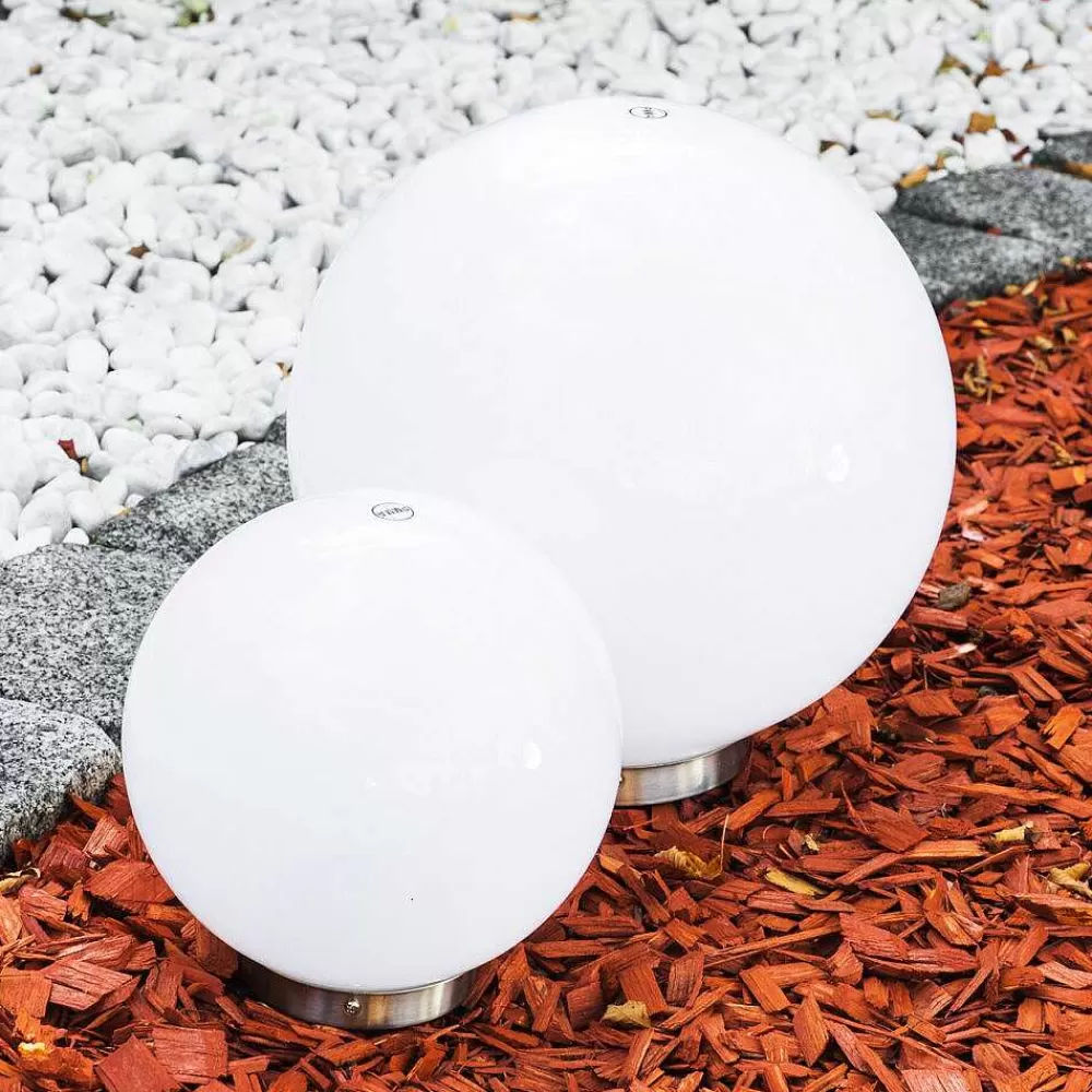 hofstein Set De Boules Lumineuses Solaires Led Acier Inoxydable, 2 Lumieres