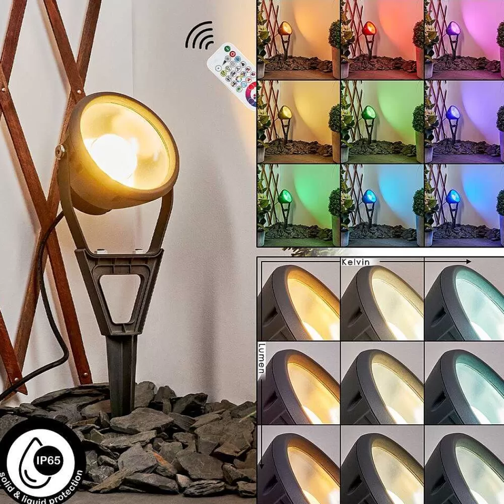 hofstein Spot De Jardin Phniet Led Noir, 1 Lumiere, Telecommandes, Changeur De Couleurs