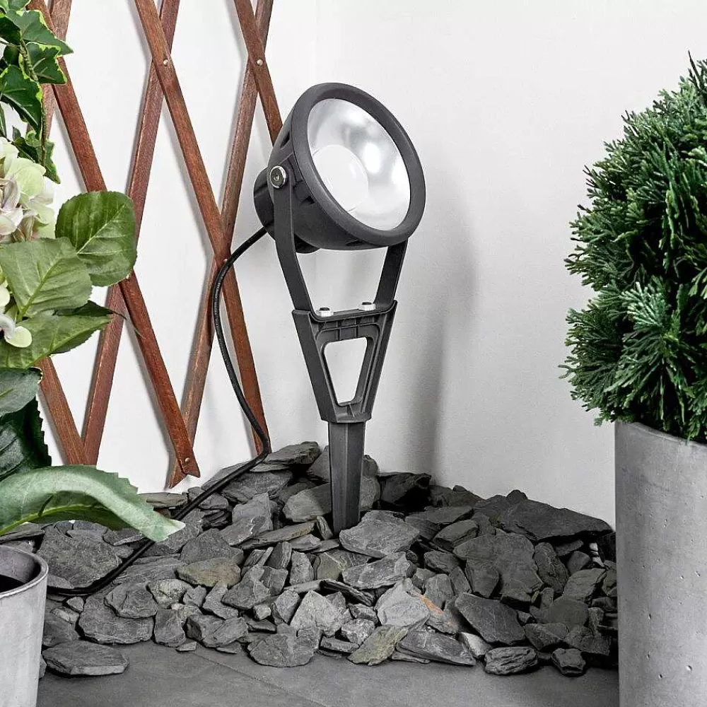 hofstein Spot De Jardin Phniet Led Noir, 1 Lumiere, Telecommandes, Changeur De Couleurs