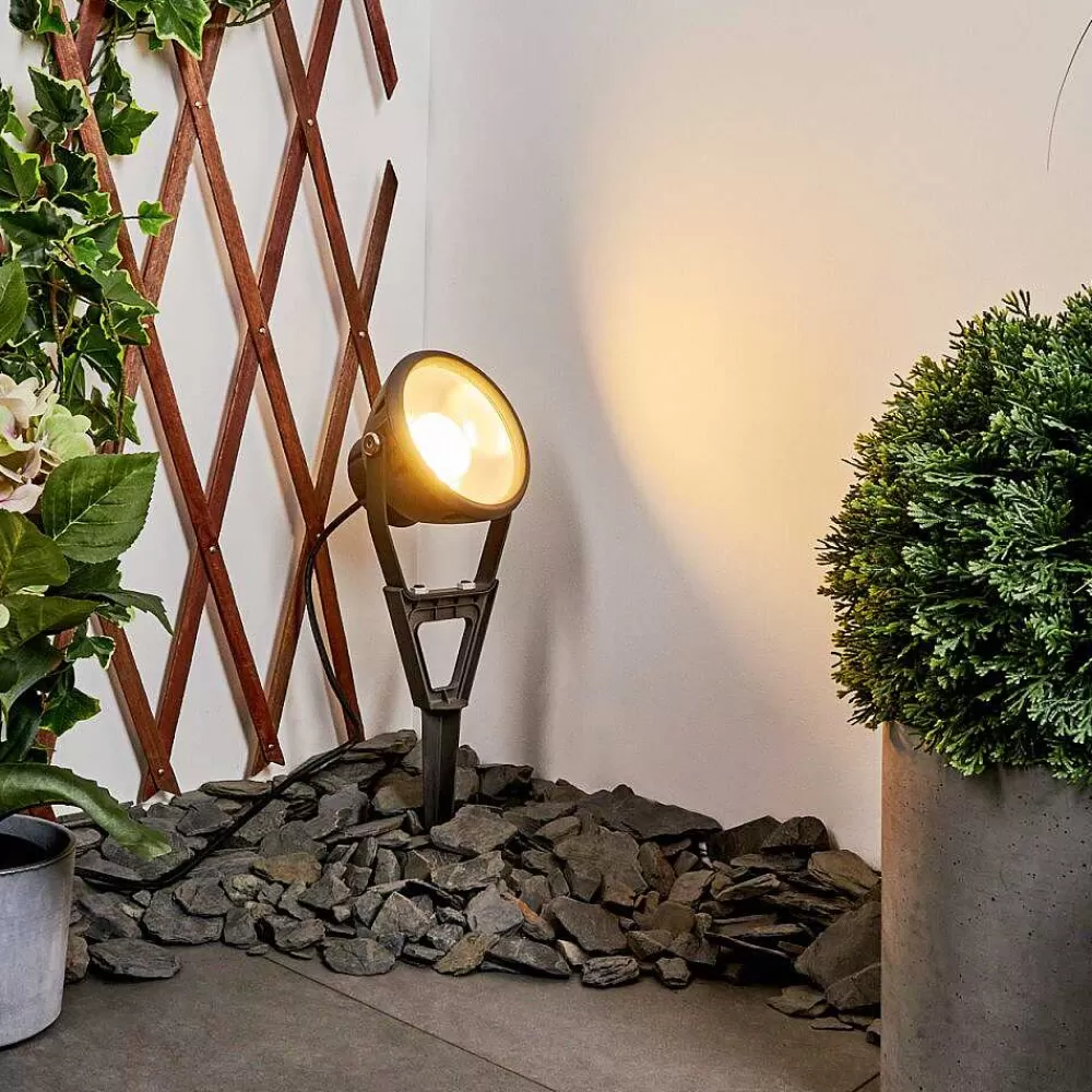 hofstein Spot De Jardin Phniet Led Noir, 1 Lumiere, Telecommandes, Changeur De Couleurs