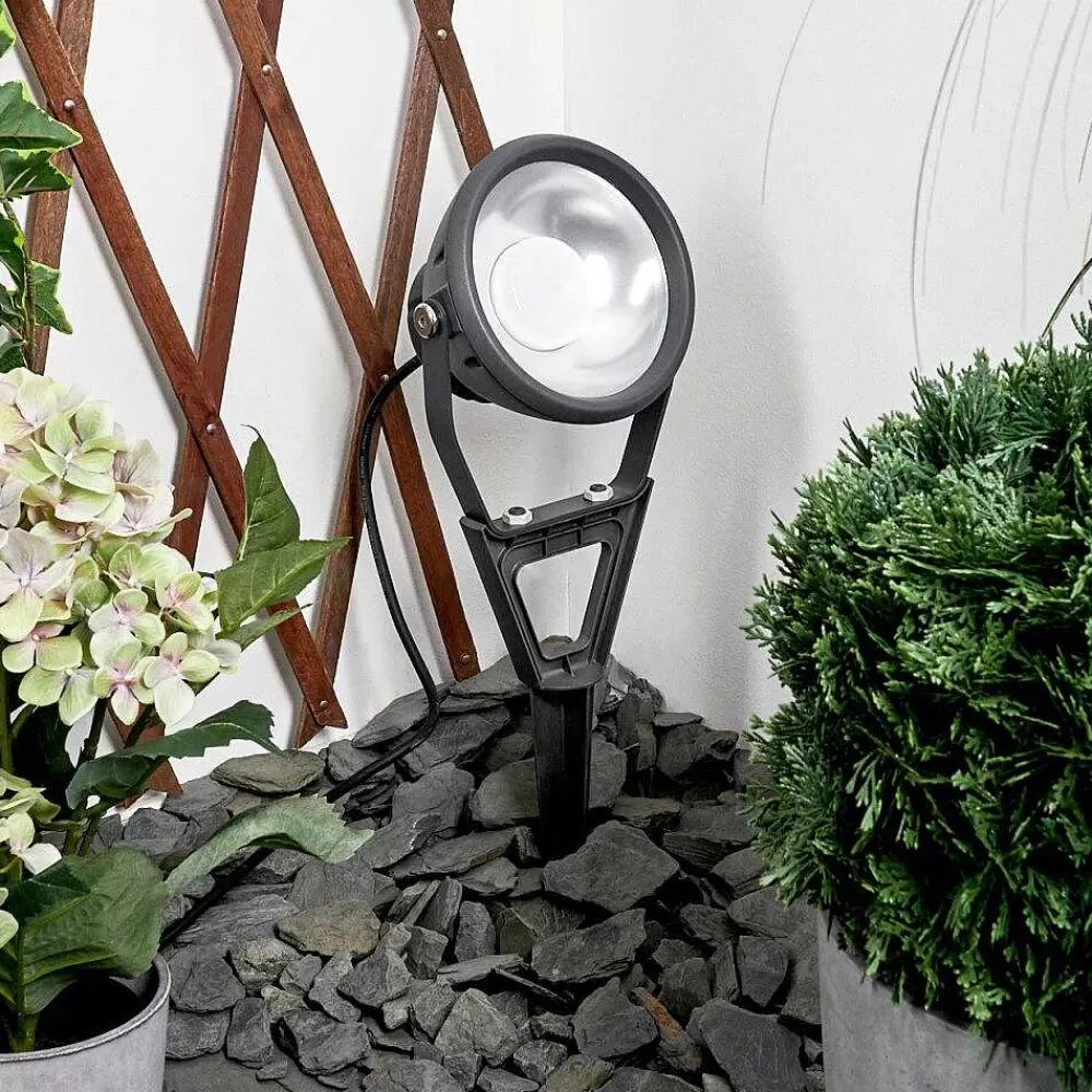 hofstein Spot De Jardin Phniet Led Noir, 1 Lumiere, Telecommandes, Changeur De Couleurs