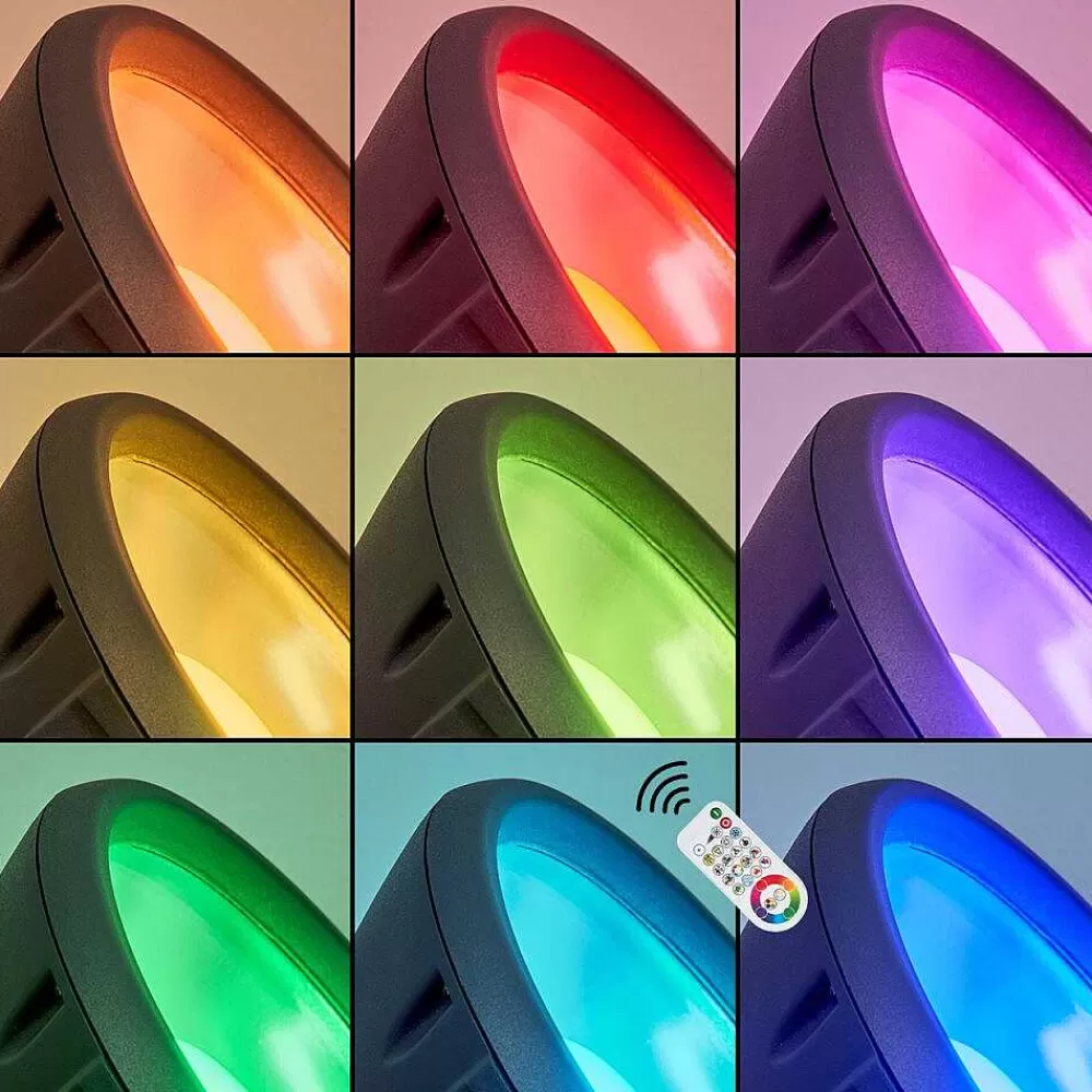 hofstein Spot De Jardin Phniet Led Noir, 1 Lumiere, Telecommandes, Changeur De Couleurs