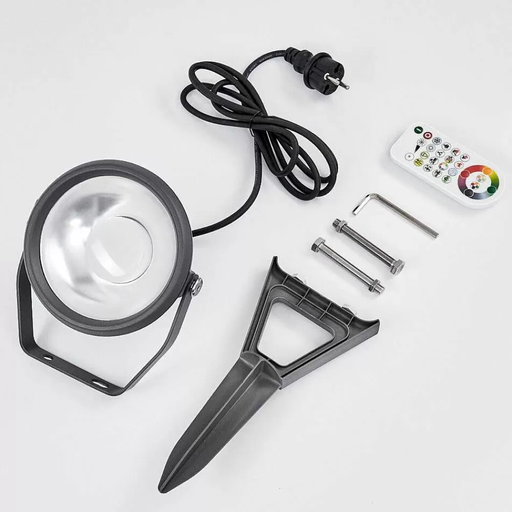 hofstein Spot De Jardin Phniet Led Noir, 1 Lumiere, Telecommandes, Changeur De Couleurs