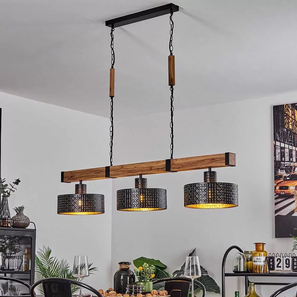 hofstein Suspension Chabian Brun, Couleur Bois, Noir, 3 Lumieres