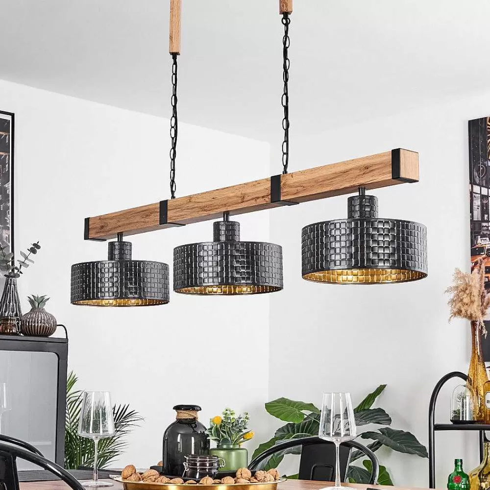 hofstein Suspension Chabian Brun, Couleur Bois, Noir, 3 Lumieres