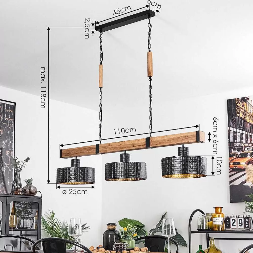 hofstein Suspension Chabian Brun, Couleur Bois, Noir, 3 Lumieres