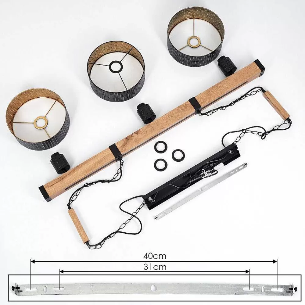 hofstein Suspension Chabian Brun, Couleur Bois, Noir, 3 Lumieres