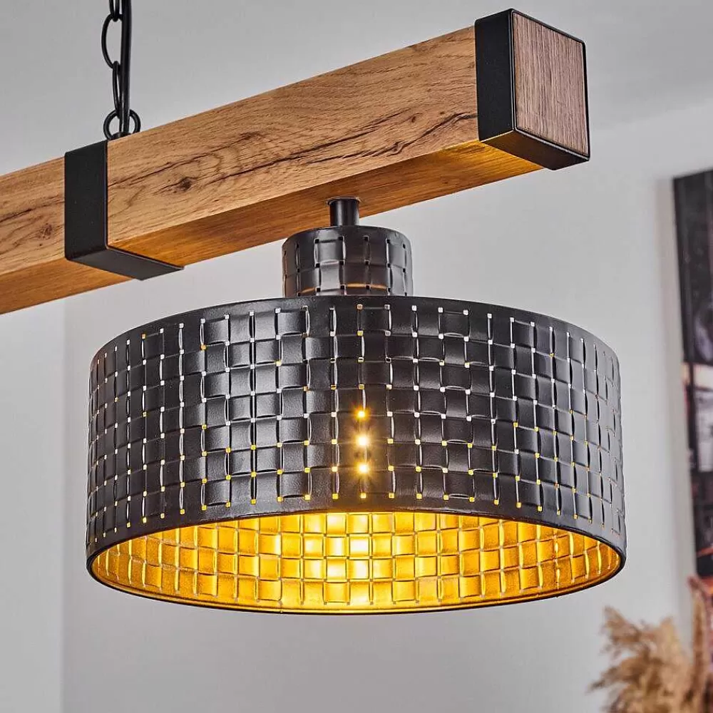 hofstein Suspension Chabian Brun, Couleur Bois, Noir, 3 Lumieres