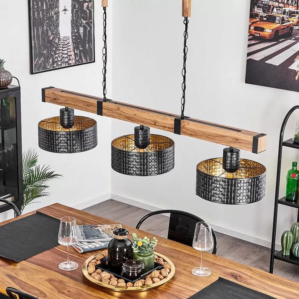 hofstein Suspension Chabian Brun, Couleur Bois, Noir, 3 Lumieres