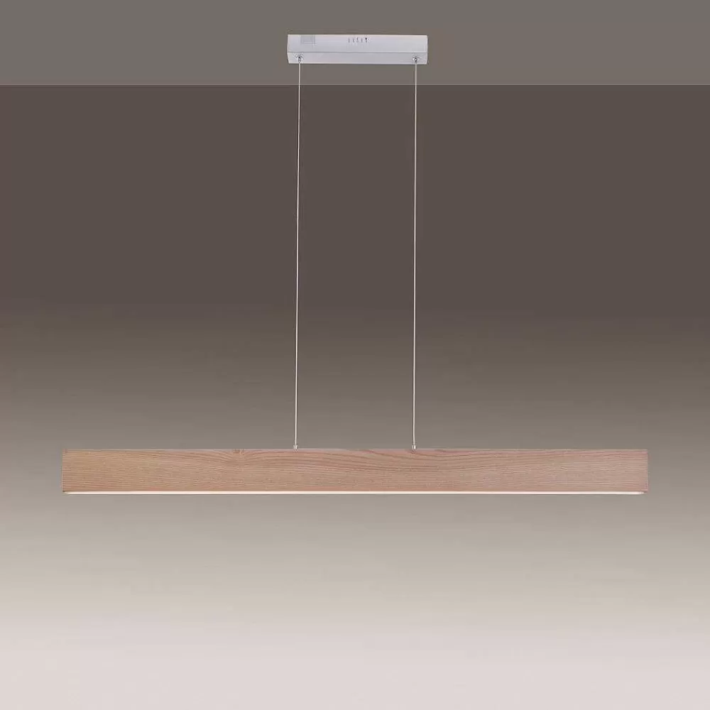 Paul Neuhaus Q-Serie Suspension Paul Neuhaus Q-Timber Led Bois Clair, 1 Lumiere, Telecommandes