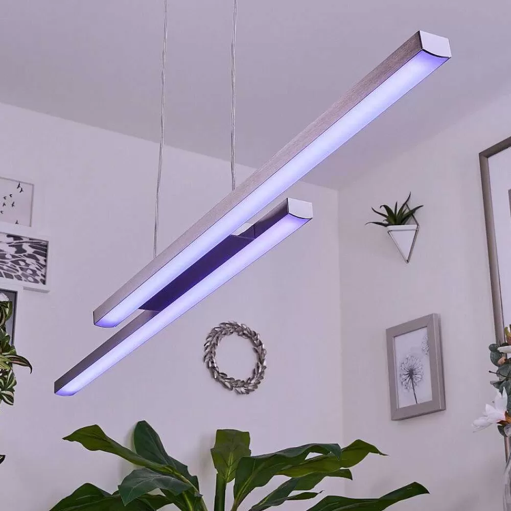 hofstein Suspension Tamizat Led Nickel Mat, 2 Lumieres, Changeur De Couleurs