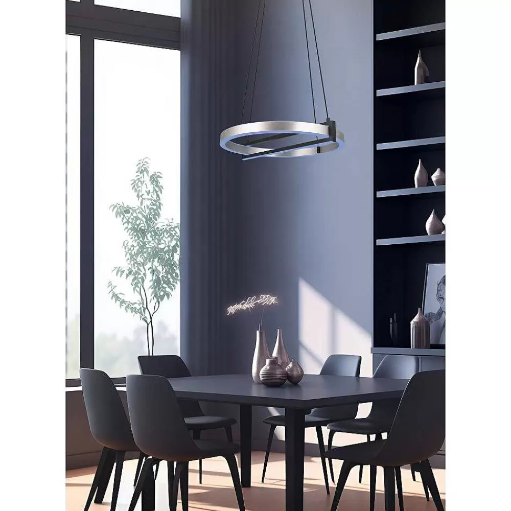 Luminaires Trio Suspension Trio Thompson Led Aluminium Brosse, 1 Lumiere, Telecommandes, Changeur De Couleurs