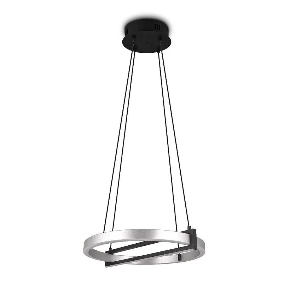 Luminaires Trio Suspension Trio Thompson Led Aluminium Brosse, 1 Lumiere, Telecommandes, Changeur De Couleurs