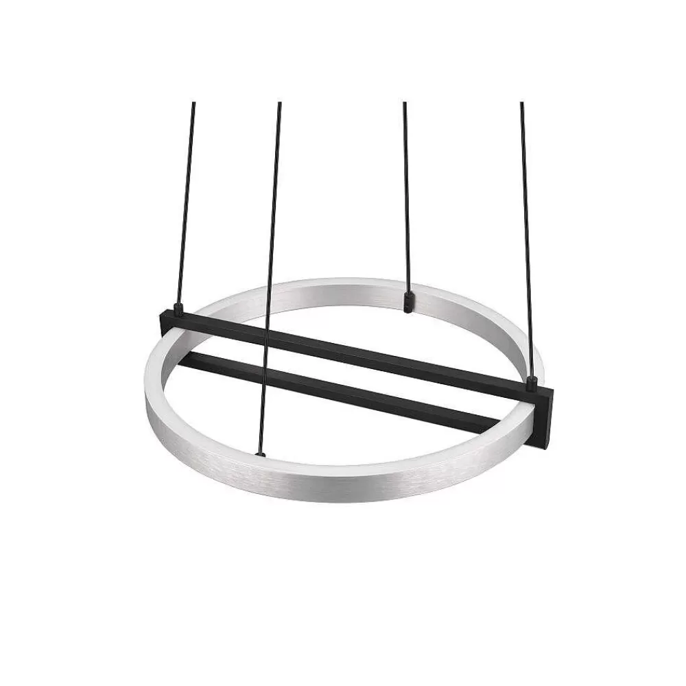 Luminaires Trio Suspension Trio Thompson Led Aluminium Brosse, 1 Lumiere, Telecommandes, Changeur De Couleurs