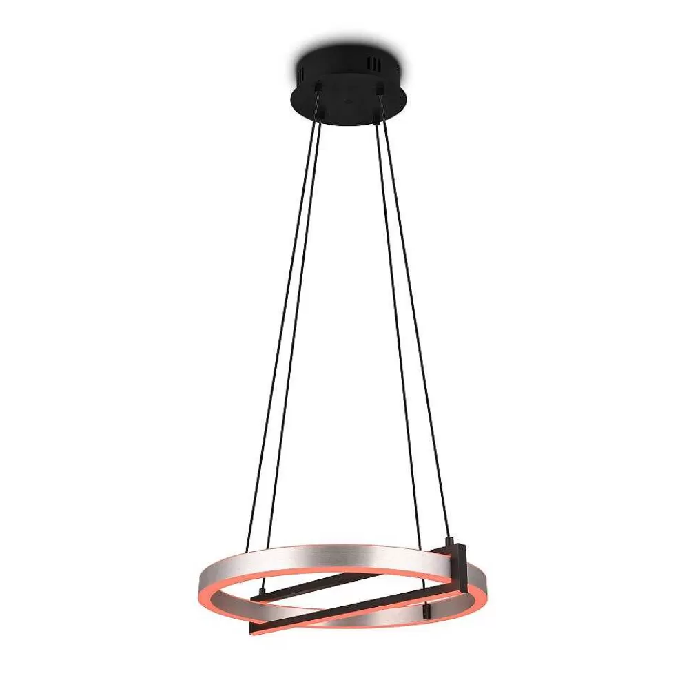 Luminaires Trio Suspension Trio Thompson Led Aluminium Brosse, 1 Lumiere, Telecommandes, Changeur De Couleurs