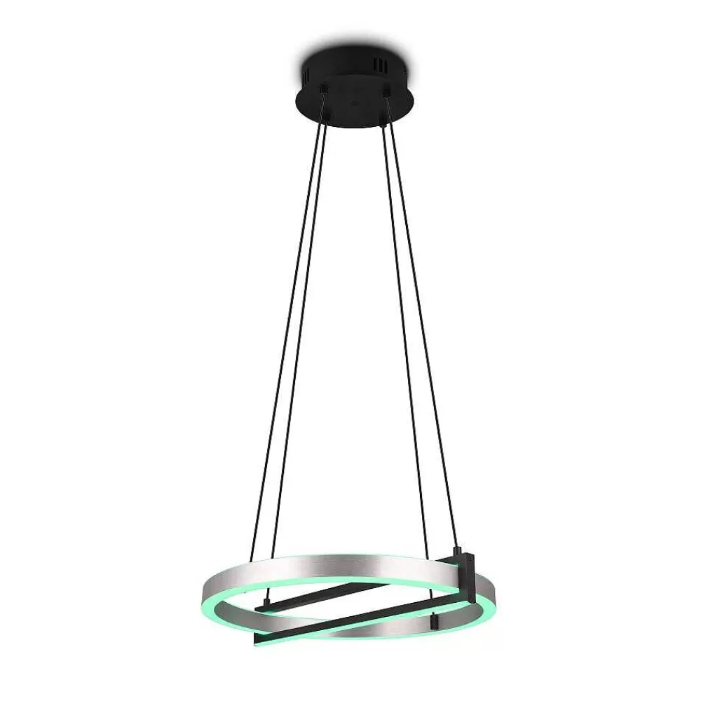 Luminaires Trio Suspension Trio Thompson Led Aluminium Brosse, 1 Lumiere, Telecommandes, Changeur De Couleurs