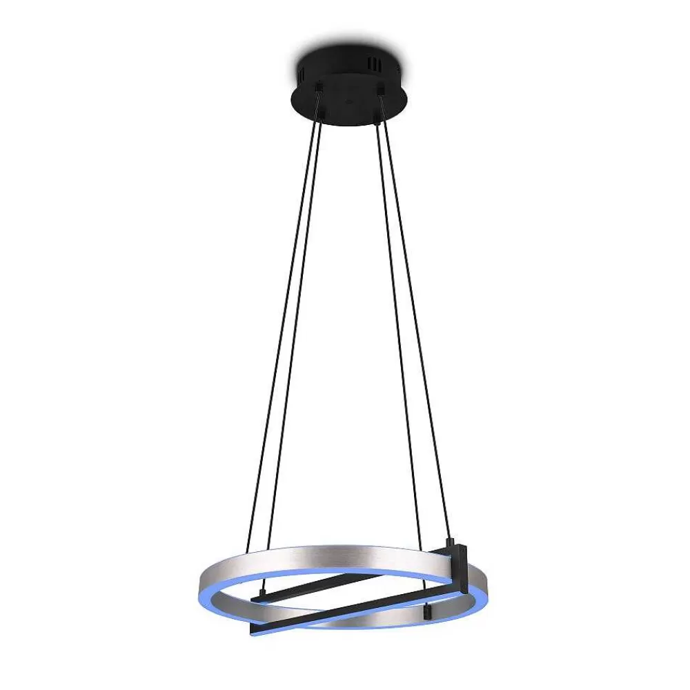 Luminaires Trio Suspension Trio Thompson Led Aluminium Brosse, 1 Lumiere, Telecommandes, Changeur De Couleurs
