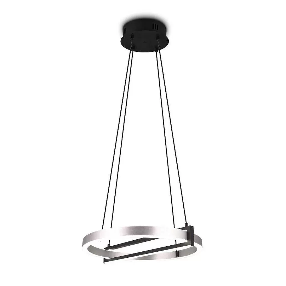 Luminaires Trio Suspension Trio Thompson Led Aluminium Brosse, 1 Lumiere, Telecommandes, Changeur De Couleurs