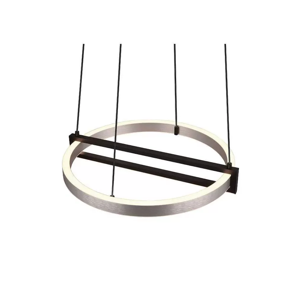 Luminaires Trio Suspension Trio Thompson Led Aluminium Brosse, 1 Lumiere, Telecommandes, Changeur De Couleurs