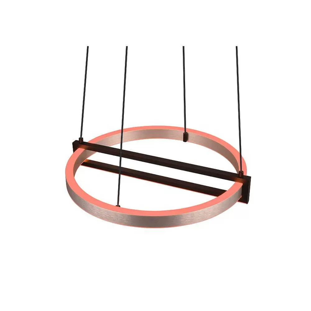 Luminaires Trio Suspension Trio Thompson Led Aluminium Brosse, 1 Lumiere, Telecommandes, Changeur De Couleurs