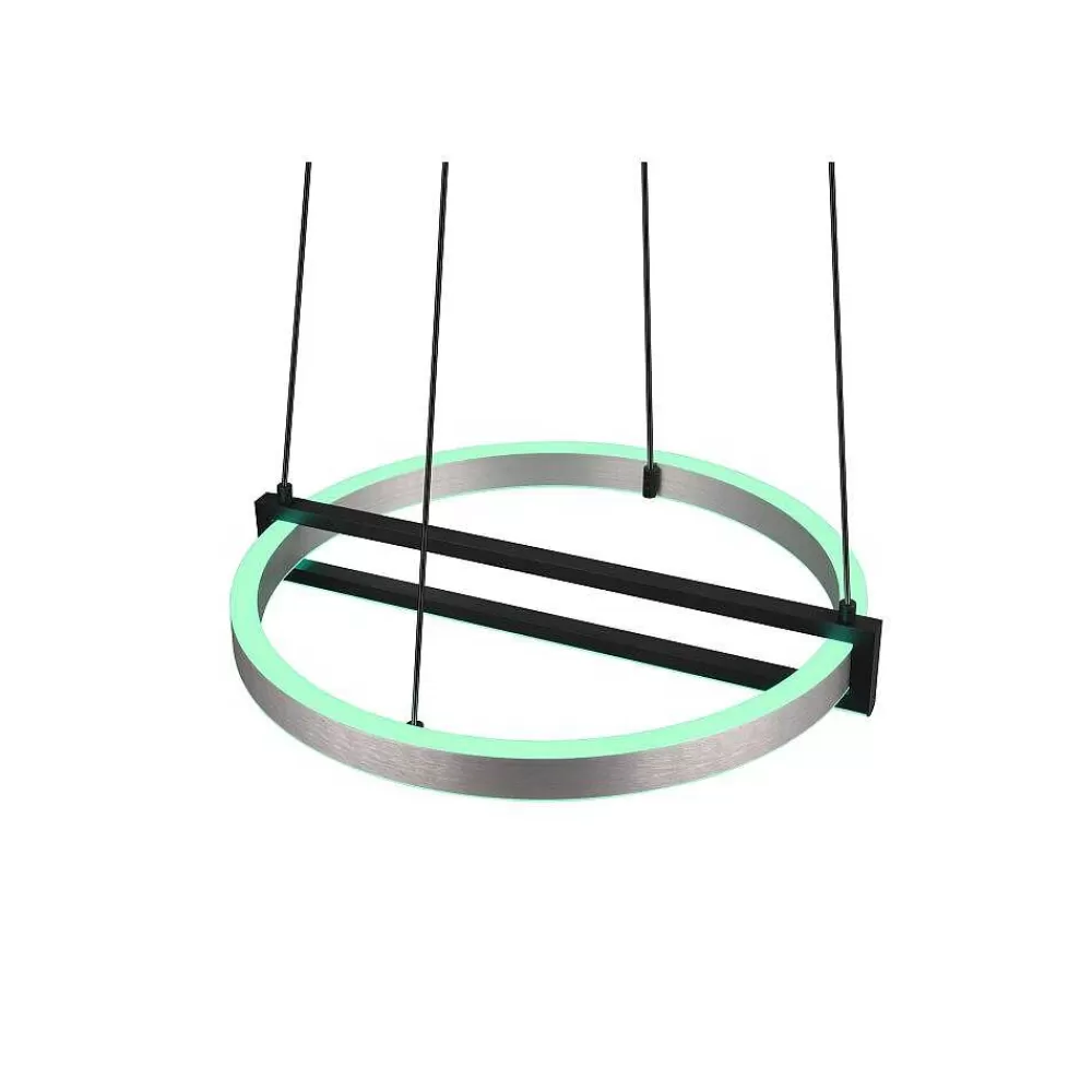 Luminaires Trio Suspension Trio Thompson Led Aluminium Brosse, 1 Lumiere, Telecommandes, Changeur De Couleurs