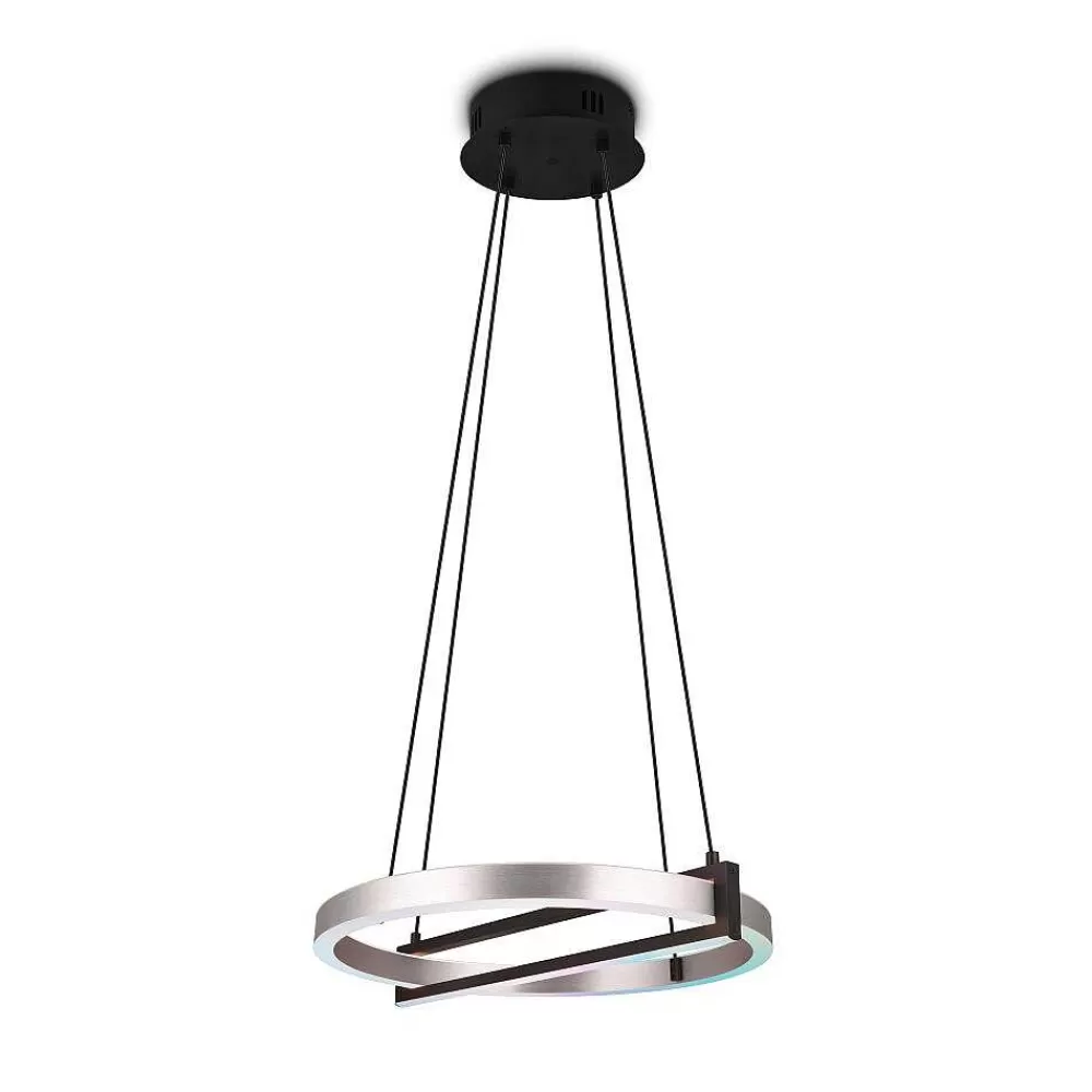 Luminaires Trio Suspension Trio Thompson Led Aluminium Brosse, 1 Lumiere, Telecommandes, Changeur De Couleurs