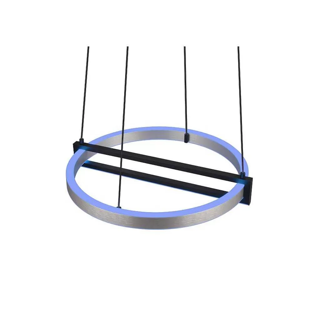 Luminaires Trio Suspension Trio Thompson Led Aluminium Brosse, 1 Lumiere, Telecommandes, Changeur De Couleurs