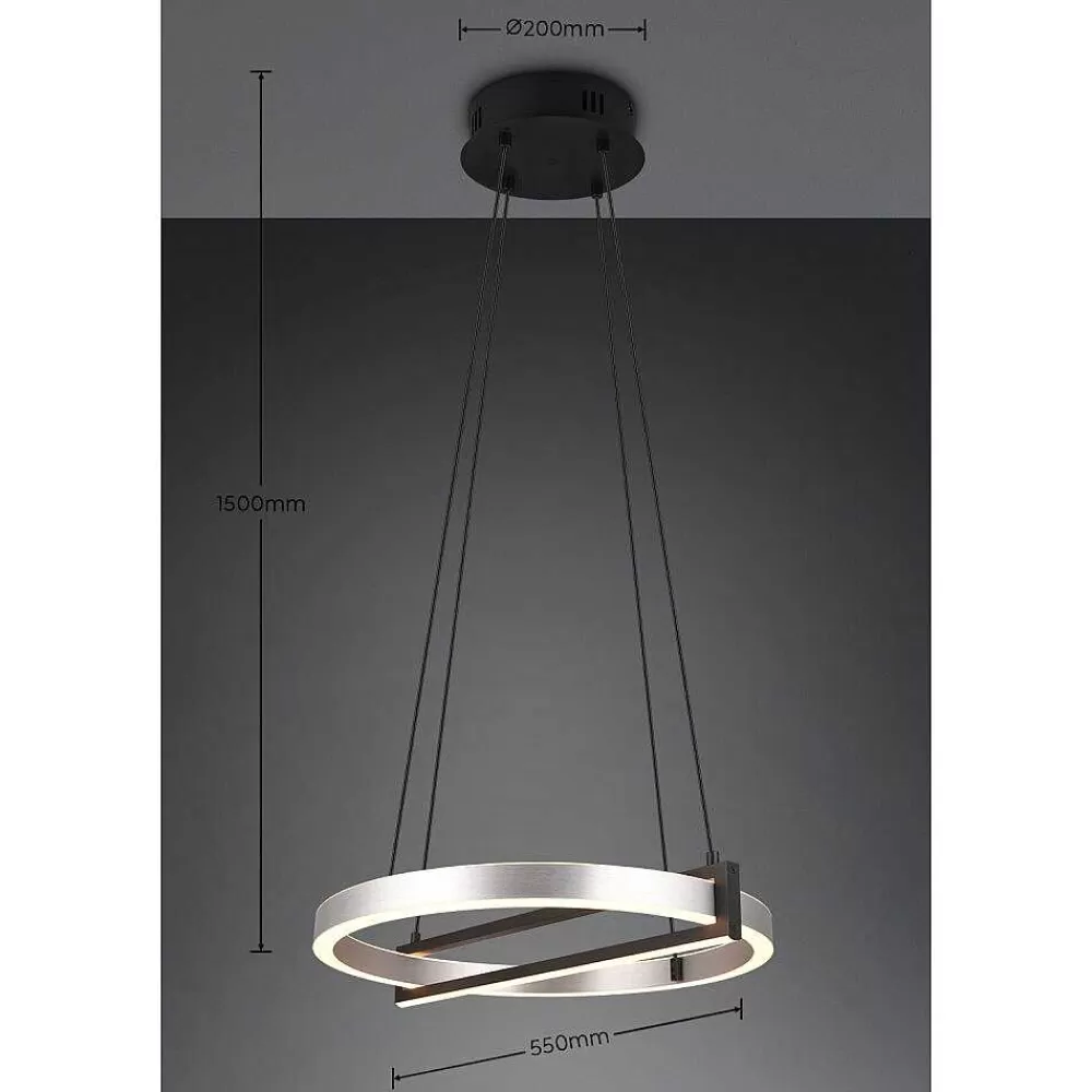 Luminaires Trio Suspension Trio Thompson Led Aluminium Brosse, 1 Lumiere, Telecommandes, Changeur De Couleurs