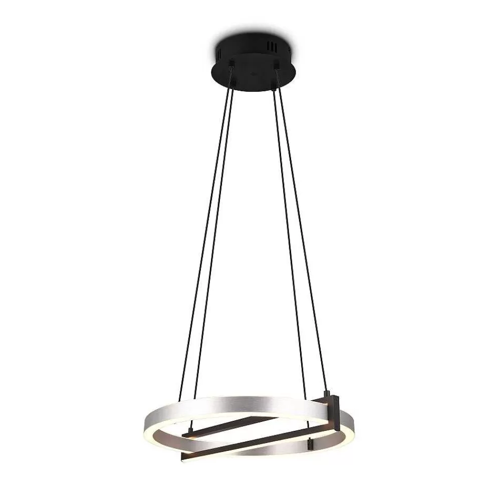 Luminaires Trio Suspension Trio Thompson Led Aluminium Brosse, 1 Lumiere, Telecommandes, Changeur De Couleurs