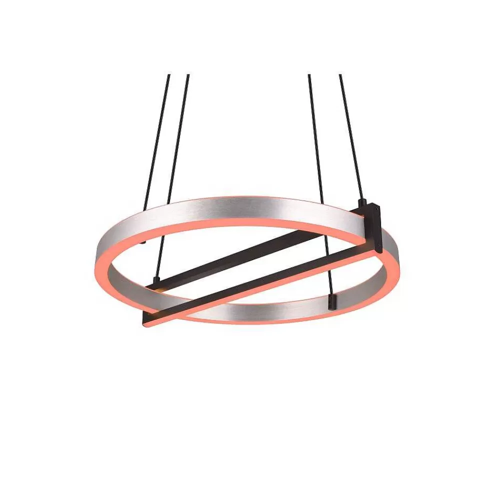 Luminaires Trio Suspension Trio Thompson Led Aluminium Brosse, 1 Lumiere, Telecommandes, Changeur De Couleurs