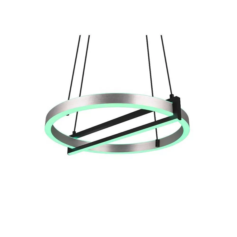 Luminaires Trio Suspension Trio Thompson Led Aluminium Brosse, 1 Lumiere, Telecommandes, Changeur De Couleurs