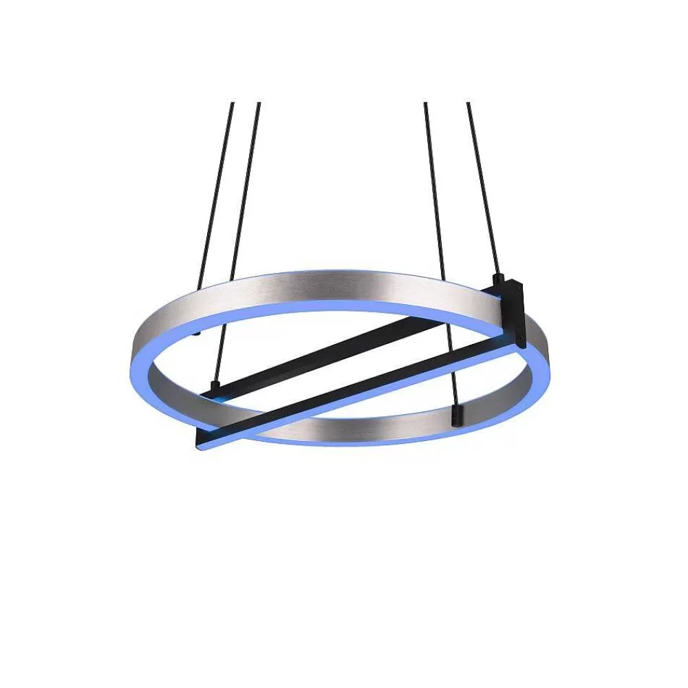 Luminaires Trio Suspension Trio Thompson Led Aluminium Brosse, 1 Lumiere, Telecommandes, Changeur De Couleurs