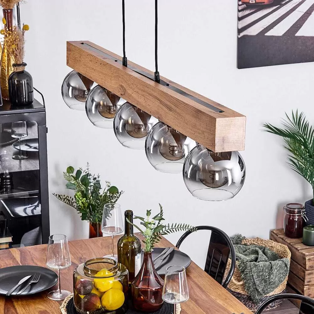 hofstein Suspension Vouhet Brun, Couleur Bois, Noir, 5 Lumieres