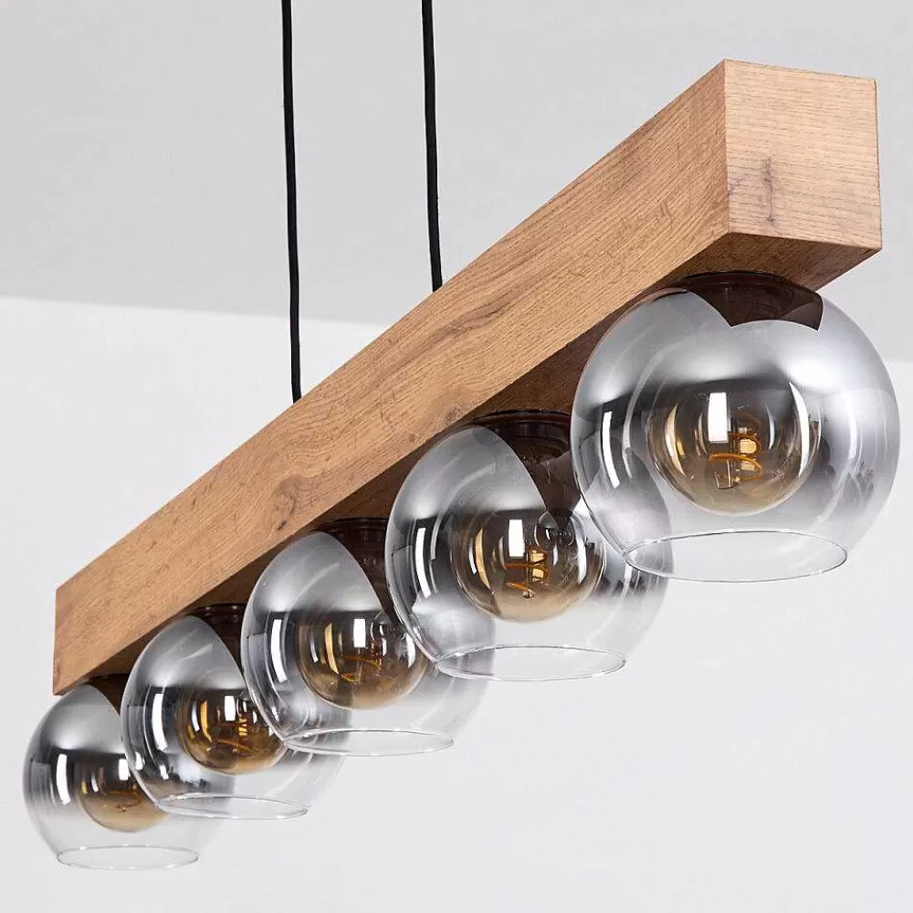 hofstein Suspension Vouhet Brun, Couleur Bois, Noir, 5 Lumieres