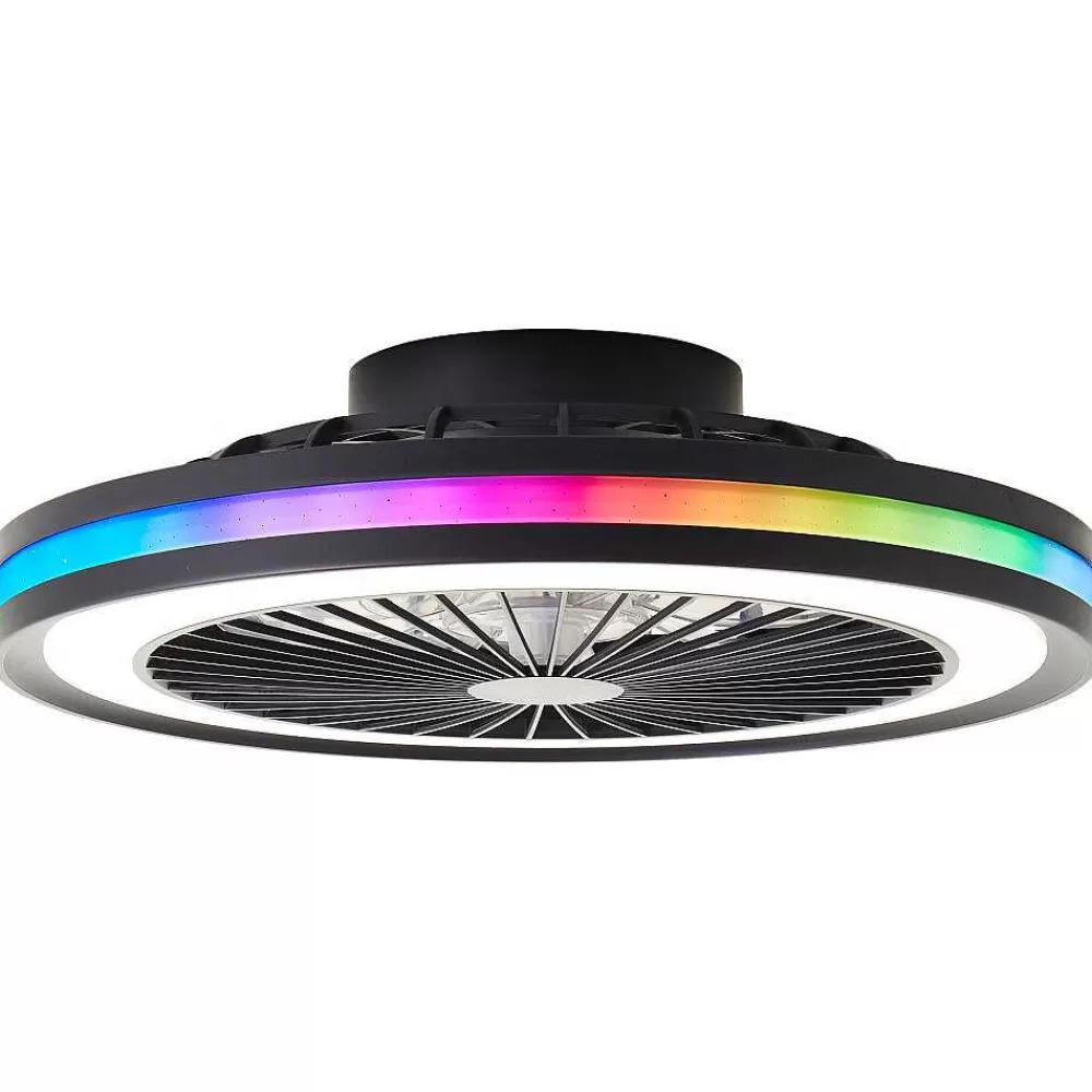 Luminaires Brilliant Ventilateur De Plafond Brilliant Palmero Noir, 1 Lumiere, Telecommandes, Changeur De Couleurs