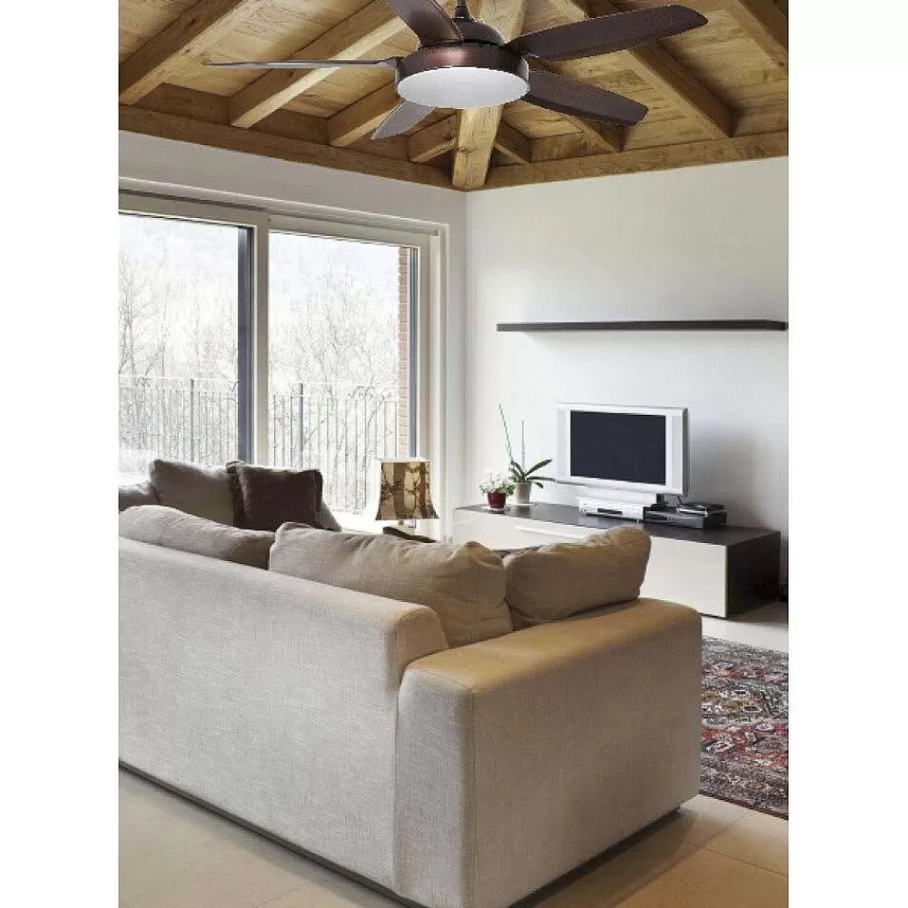 Luminaires Faro Barcelona Ventilateur De Plafond Faro Barcelona Leyte Led Brun, 1 Lumiere