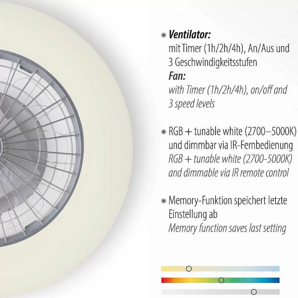 Luminaires Leuchten Direkt Ventilateur De Plafond Leuchten-Direkt Patrick Led Argente, 1 Lumiere, Telecommandes, Changeur De Couleurs