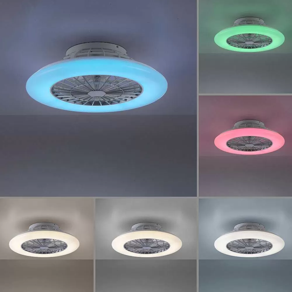 Luminaires Leuchten Direkt Ventilateur De Plafond Leuchten-Direkt Patrick Led Argente, 1 Lumiere, Telecommandes, Changeur De Couleurs