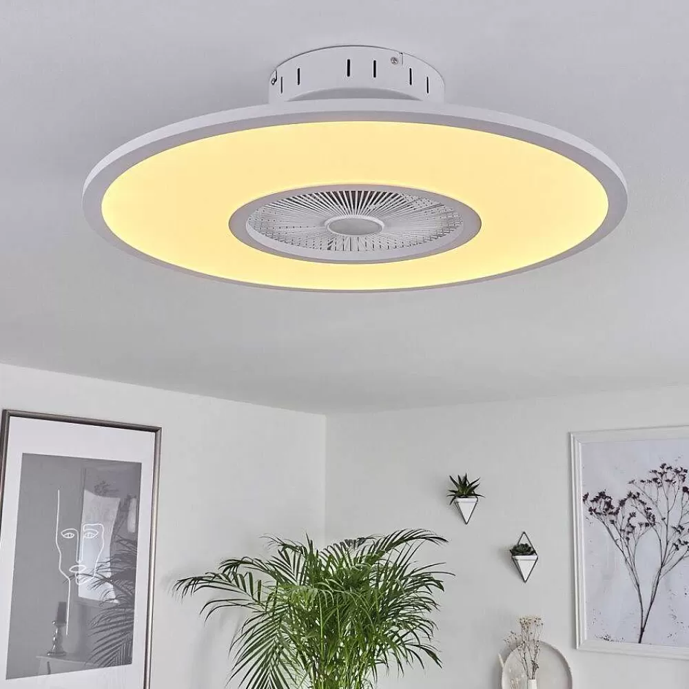hofstein Ventilateur De Plafond Marmorta Led Blanc, 1 Lumiere, Telecommandes