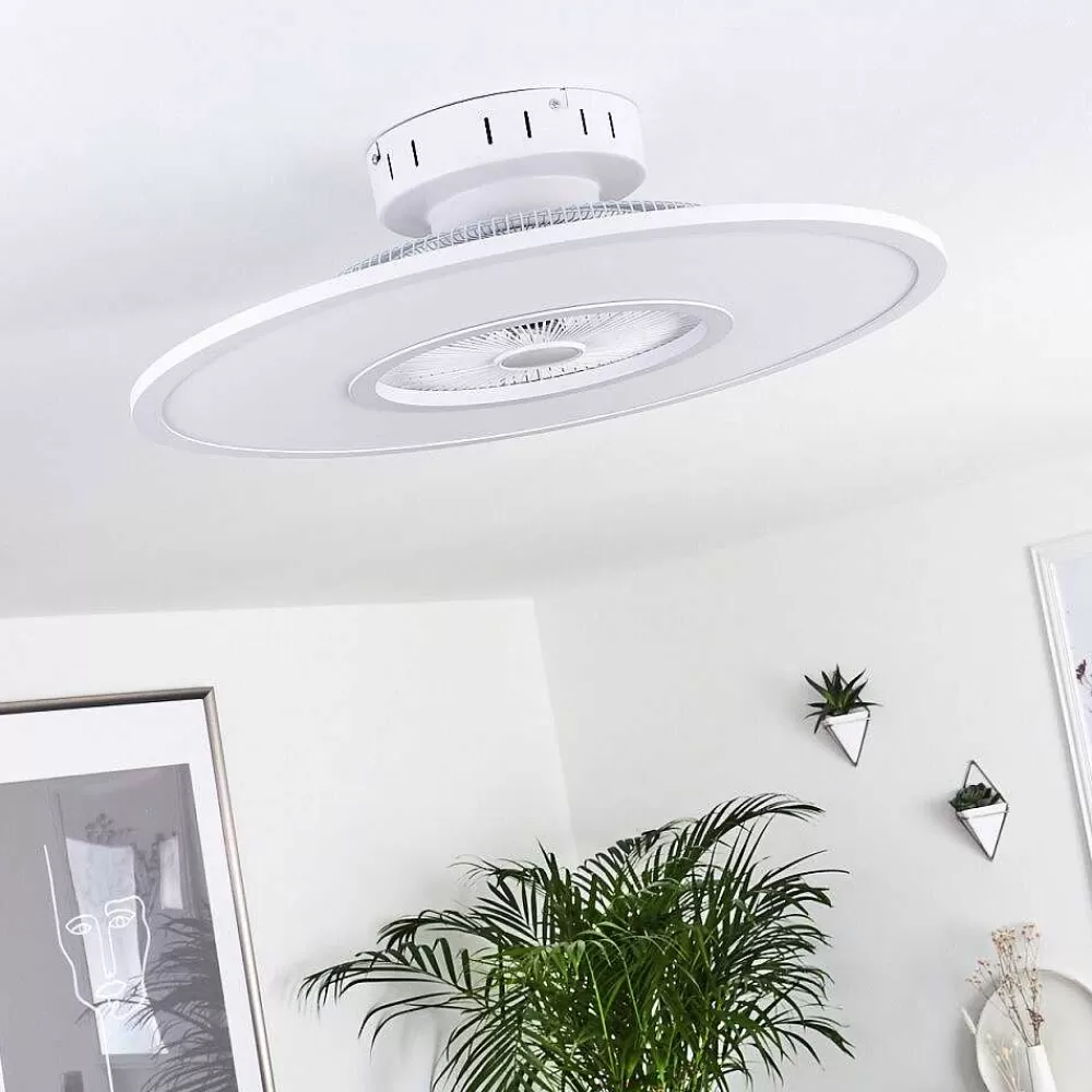 hofstein Ventilateur De Plafond Marmorta Led Blanc, 1 Lumiere, Telecommandes