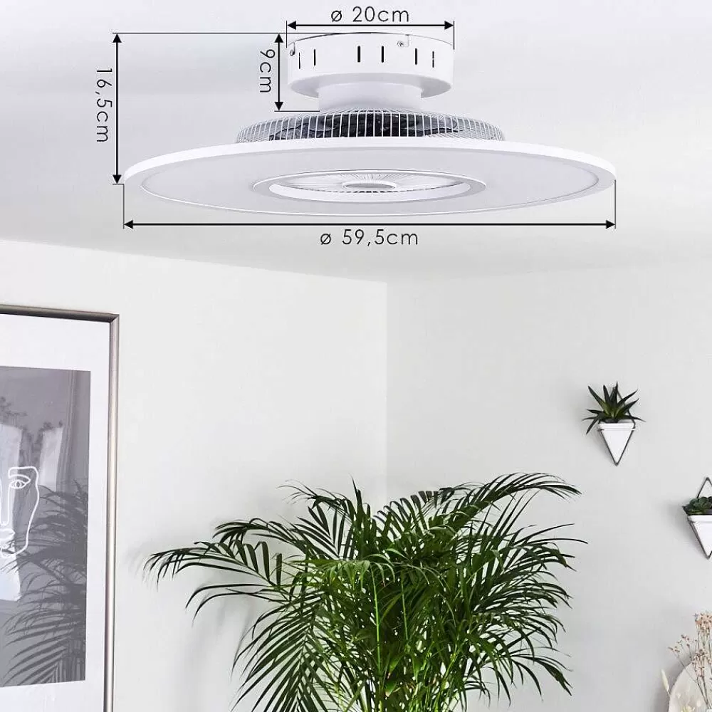 hofstein Ventilateur De Plafond Marmorta Led Blanc, 1 Lumiere, Telecommandes